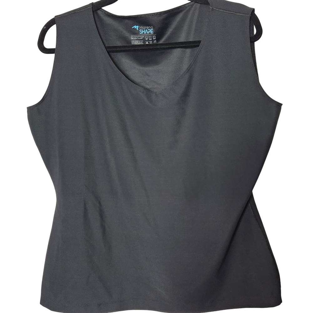 Marena Shape Women 2X Black Compression Tank Top V-Neck Tactel Lycra Shapewear